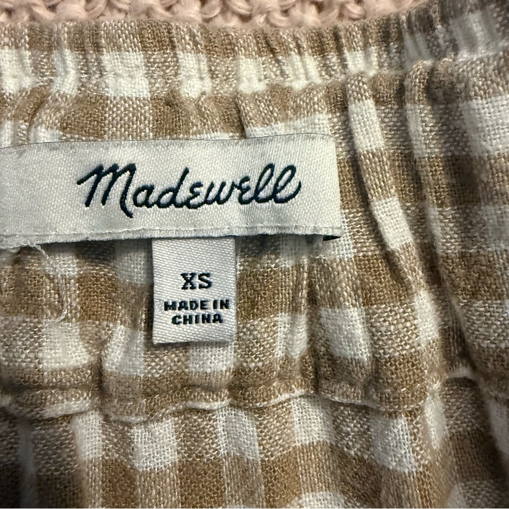 Madewell Gingham Tiered Linen Blend Maxi Skirt Tan Cream XS - Picture 6 of 11